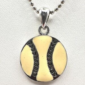 Vintage Y2K Cookie Lee Baseball Pendant Ball chain Necklace Silver Tone Jewelry
